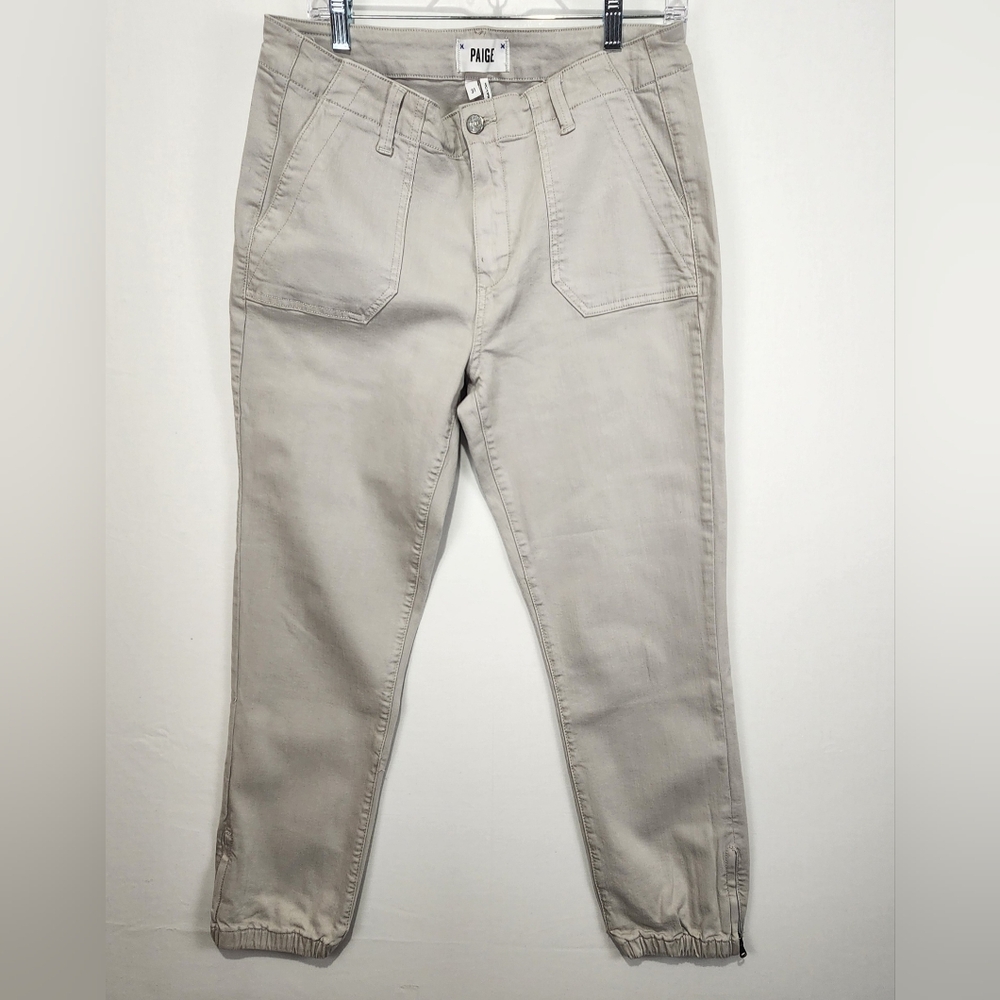 PAIGE Women's Bomber Jeans with Elastic Cuffs,‎ Cream Size 31